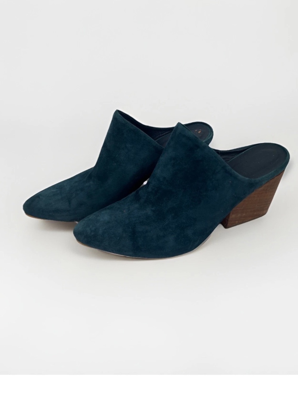 Able Blue Suede Mules block Heel Leather